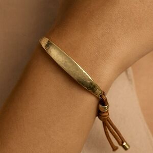 Women's Gold Hammered Bracelet -:Adjustable Brown Cord   Fashion Jewelry